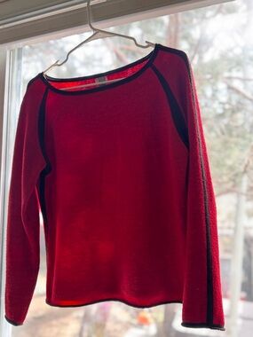 Red Crewneck Sweater with Black Trim